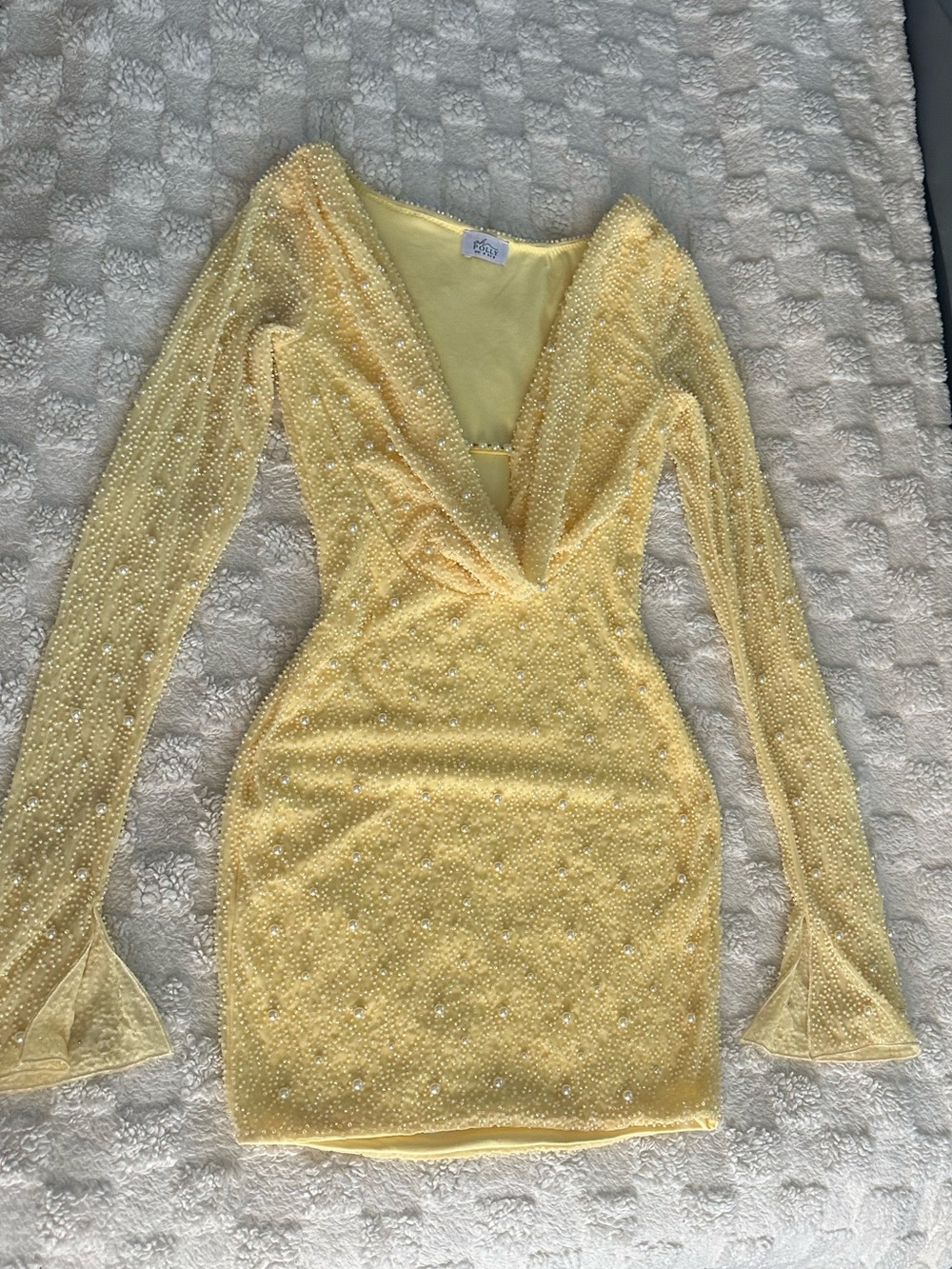 Oh Polly Yellow Long Sleeve Sequin V-Neck Mini Dress